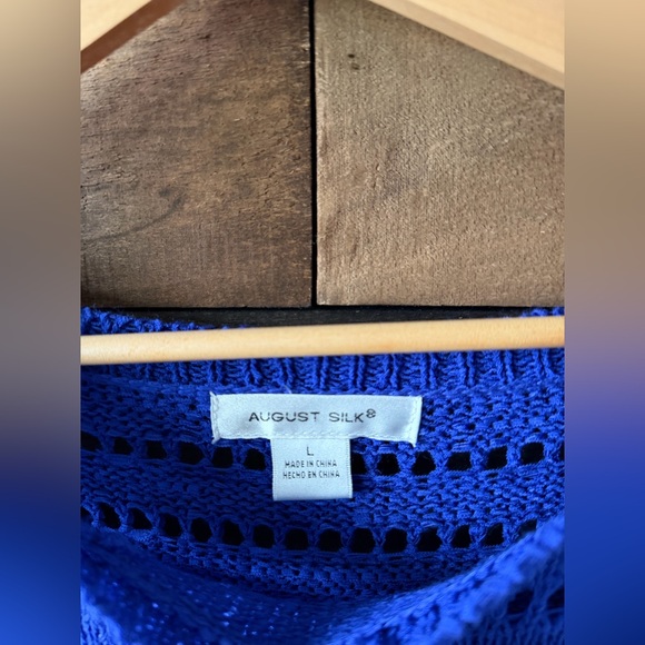 Vintage Blue Knit Sweater Open Knit Lightweight Boat Neck Pullover - Picture 6 of 8